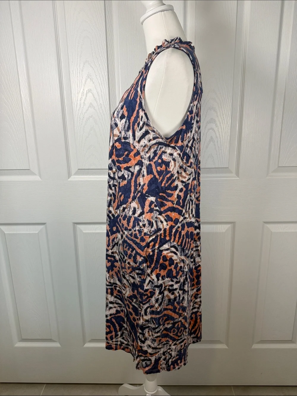 NIC+ZOE Abstract Print Sleeveless Knit Dress M Navy Orange Stretch Boho Travel - Picture 6 of 13